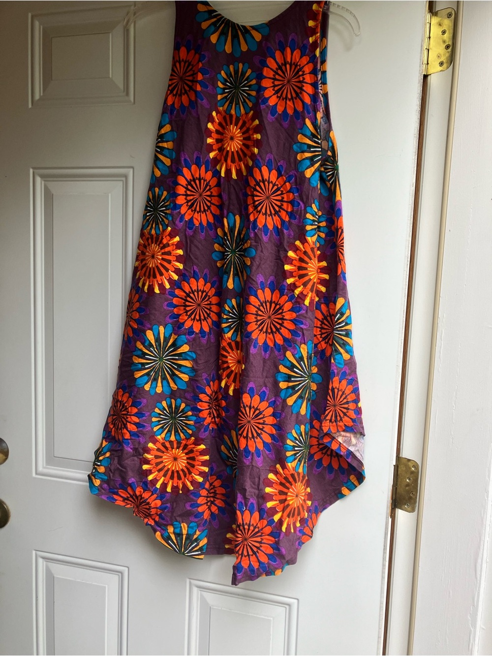 Women's Purple Floral Swing dress - Bold Orange & Teal Pattern